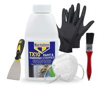 Bartoline TX10 Paint & Varnish Stripper Kit 500ml - Non-Caustic Strong Paint Remover with Scraper, Brush, Gloves & Mask for Wood Furniture, Metal, Concrete, Glass & DIY Restoration