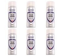 Bartoline White Filler Primer Spray Paint 400ml (6 Pack) - Quick-Dry Primer for Metal, Wood & Plastic, Filling Scratches & Chips for a Smooth Finish
