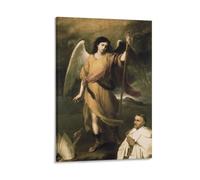 Bartolomé Esteban Murillo 《St. Raphael The Archangel with Bishop Domonte》 Wall Art Poster Wall Art Poster Scroll Canvas Painting Picture Living Room Decor Home 16x24inch(40x60cm)