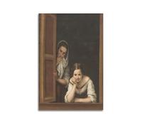 Bartolome Esteban Murillo Works (Two Women At A Window) Vintage Fine Art Print Canvas Wall Hanging Art Decor Poster 12x18inch(30x45cm)