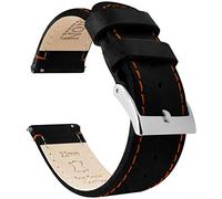 BARTON Quick Release - Top Grain Leather Watch Band Strap - Choice of Colour & Width - 16mm, 18mm, 19mm, 20mm, 21mm 22mm, 23mm or 24mm - Black/Orange Stitching 18mm