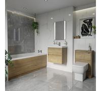 Barton Slim Edge Straight Single Ended Bathroom Suite including Furniture Set with Slim Edge Basin | Autumn Oak | ABS Polished Chrome | 1700mm x 750mm
