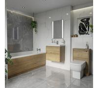 Barton Slim Edge Straight Single Ended Bathroom Suite including Furniture Set with Slim Edge Basin | Autumn Oak | ABS Polished Chrome | 1700mm x 800mm