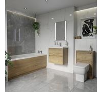 Barton Slim Edge Straight Single Ended Bathroom Suite including Furniture Set with Slim Edge Basin | Autumn Oak | ABS Polished Chrome | 1700mm x 700mm