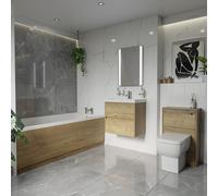 Barton Slim Edge Straight Single Ended Bathroom Suite including Furniture Set with Slim Edge Basin | Autumn Oak | ABS Polished Chrome | 1800mm x 800mm