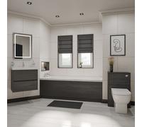 Barton Slim Edge Straight Single Ended Bathroom Suite including Furniture Set with Slim Edge Basin | Graphite Grey | ABS Polished Chrome | 1800mm x 800mm