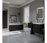 Barton Slim Edge Straight Single Ended Bathroom Suite including Furniture Set with Slim Edge Basin | Metallic Slate | ABS Polished Chrome | 1500mm x 700mm