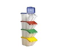 Barton Storage Container Bin 50L 30kg Load W390xD630xH340mm White and Assorted Lids Ref 052100/4 [Pack of 4]