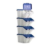Barton Storage Container Bin 50L 30kg Load W390xD630xH340mm White and Blue Lid Ref 052101/4 [Pack of 4]