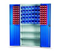 Barton Topstore 013090 Louvre Panel Cabinet with 3 Shelves & 60 Red and 30 Blue Bins