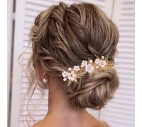 BARTOSI Flower Bride Wedding Hair Clips Gold Leaf Bridal Hair Pins Pearl Wedding Hair Pieces Hair Accessories for Women (Pack of 3)