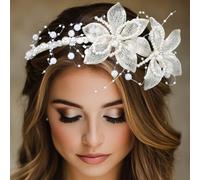 BARTOSI Flower Headband Pearl Bridal Hair Pieces Bride Wedding Hair Accessories for Women