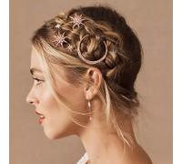 BARTOSI Moon Star Hair Clips Rose Gold Rhinestone Hair Pins Crystal Bobby Pins Bride Wedding Celestial Hair Accessories for Women and Girls (Pack of 3)