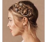 BARTOSI Moon Star Hair Clips Sparkly Rhinestone Hair Pins Vintage Bobby Pins Celestial Hair Accessories for Women and Girls (Pack of 3) (Bronze)