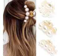 BARTOSI Pearl Hair Claw Clips Medium Hair Claw Clamps Small No Slip Claw Clips Styling Hair Accessories for Women and Girls (Pack of 3)