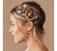 Bartosi Rhinestone Moon Hair Clips Silver Star Hairpins Crystal Decorative Bobby Pin Bride Wedding Hair Pins Side Clip Hair Accessories for Women and Girls (Pack of 3)