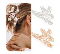 BARTOSI Starfish Claw Clips Gold Pearl Hair Clips Large Hair Claw Clip Hair Accessories for Women and Girls (Pack of 2)