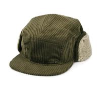 Barts Rayner Cap with Ear Flaps Men - Cotton Baseball Corduroy Peak, Lining, Leather Trim, Closed Back, Trim Winter Autumn-Winter - One Size Olive