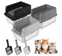 Bartuke 3 Pack Rabbit Cat Litter Box, 17.7"x 13.8"x 11.8" Stainless Steel Bunny Potty Trainer, Pet Pan Toilet for Small Animals, Kitten, Puppy, Rabbits, Guinea Pig, Ferret (Dark grey&Light grey&Black)
