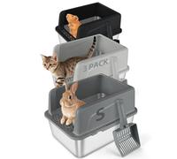 Bartuke 3 Pack Small Rabbit Cat Litter Box, 17.7"x 13.8"x 11.8" Stainless Steel Bunny Potty, Pet Pan Toilet for Small Animals, Kitten, Puppy, Rabbits, Guinea Pig, Ferret (Dark grey&Light grey&Black)