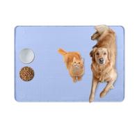 Bartuke Cat Food Mat, 34" x 22" Large Silicone Pet Feeding Mat for Food and Water Bowls Non-Slip, Easy to Clean (Blue)