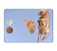 Bartuke Cat Food Mat, 40" x 28" Extra Large Silicone Pet Feeding Mat with Raised Edge Pet Placemat for Food and Water Bowl Non-Slip, Easy to Clean, Floor Protection (Blue)