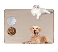 Bartuke Cat Food Mat, 40" x 28" Extra Large Silicone Pet Feeding Mat with Raised Edge Pet Placemat for Food and Water Bowl Non-Slip, Easy to Clean, Floor Protection (Khaki)
