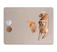 Bartuke Cat Food Mat, 50" x 35" Extra Large Silicone Pet Feeding Mat with Raised Edge Pet Placemat for Food and Water Bowl Non-Slip, Easy to Clean, Floor Protection (Khaki)
