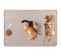 Bartuke Cat Food Mat, 57" x 40" Extra Large Silicone Pet Feeding Mat with Raised Edge Pet Placemat for Food and Water Bowl Non-Slip, Easy to Clean, Floor Protection (Khaki)