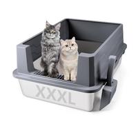 Bartuke Cat Litter Box Stainless Steel, XXXL Metal High Sided Cat Litter Tray with Scoop, Leak-Proof, Easy Clean For Big Cats/Multiple Cats (Dark Grey)