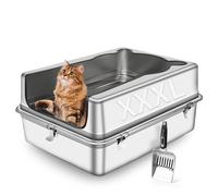 Bartuke Extra Large Stainless Steel Cat Litter Box, 27.5" L x 20" W x 14" H XXXL Semi Enclosed Removable Metal Litter Tray with High Sided Enclosure, Scoop, Anti-Leakage, Non-Sticky, Easy Cleaning