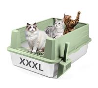 Bartuke Extra Large Stainless Steel Cat Litter Box, XXXL Metal High Sided Cat Litter Tray with Scoop, Leak-Proof, Easy Clean For Big Cats/Multiple Cats (Green)