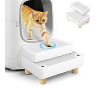 Bartuke Large 2-Step Litter Box Ramp, Adjustable Cat Steps Catcher with Wooden Feet, Filter Function, Pet Stairs for Kittens & Older Cats, Automatic Cat Litter Box (White)