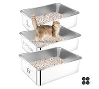 Bartuke Stainless Steel Cat Litter Box, 3 Pack 19.7"x13.8"x5.9" Metal High Sided Litter Pan, Extra Large Stainless Steel Box, Splash-Proof and Non-Stick Cat Poop Box odorless