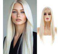 Baruisi Long Straight Platinum Blonde Wigs for Women Synthetic Side Part Small Lace Replacement Hair Wig