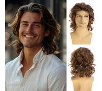 Baruisi Mens Short Curly Wig Light Brown Fluffy Cosplay Costume Hair Wig