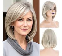Baruisi Short Bob Wigs for Women Side Part Ash Blonde Bob Wig Party Halloween Cosplay Use
