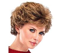 Baruisi Short Brown Pixie Wigs for Women Natural Looking Layered Curly Fluffy Synthetic Hair Wig with Bangs