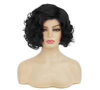 Baruisi Short Curly Black Wigs for Women Synthetic Natural Wavy Costume Cosplay Party Wig,Black
