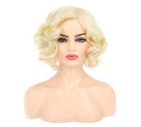 Baruisi Short Curly Blonde Wig for Women Synthetic Natural Wavy Costume Wig for Cosplay Party