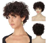 Baruisi Short Curly Brown Wigs for Women Natural Looking Synthetic Brown Cosplay Hair Wig