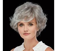 Baruisi Short Curly Fluffy Wig Grey Layered Messy Shaggy Synthetic Hair Wig for Women Old Lady