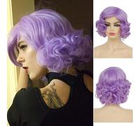 Baruisi Short Curly Purple Wigs for Women Synthetic Natural Wavy Costume Cosplay Party Wig,Light Purple