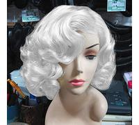 Baruisi Short Curly White Wigs for Women Synthetic Natural Wavy Costume Wig for Cosplay Party