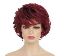 Baruisi Short Curly Wine Red Wigs for Women Soft Synthetic Heat Resistant Hair Replacement Full Wig Cospaly Party