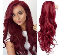 Baruisi Wine Red Wigs for Women Long Curly Wavy Side Part Natural Looking Synthetic Cosplay Hair Wig