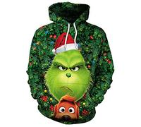 Baruler Halloween Christmas Green Fur Monster Grinch 3D Sweater Digital Print Hoodie (S, A)