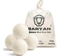 Baryah Wool Dryer Balls XL Pack of 4 - Organic New Zealand Wool, Reusable Eco Tumble Dryer Balls UK - Reduce Drying Time & Wrinkles - Natural Fabric Softener Alternative