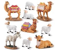 Barydat 10 Pieces Christmas Nativity Set Resin Village Animals Set 3 Camel, 1 Cow, 1 Donkey and 5 Sheep Nativity Scene Figurines, 7 inch Scale, Handmade Indoor Christmas Decorations