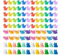 Barydat 100 Pcs Mini Resin Animals, Colorful Ducks, Axolotls, Frogs,Tiny Figurines Bulk for Fairy Garden, Classroom Desk Pets, Office Hiding Game,Dollhouse, Aquarium, Landscape Prizes Decor
